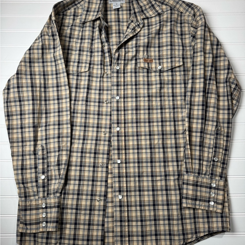Carhartt Casual Button Down Shirt Tan and Blue